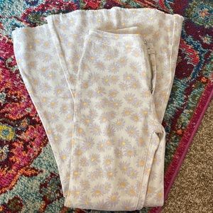 Peach Love lavender and yellow daisy bell bottom jeans